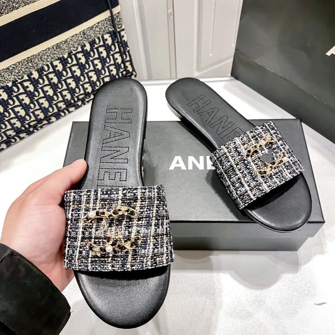 High quality 2025 spring new high-end leather flat slippers with versatile and casual design, high-end temperament, elegant and
