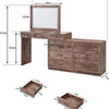 69" W rustic wood bedroom dresser with glass top, 9 large storage drawers, 3 color usable lights and 30 "HD Led mirror