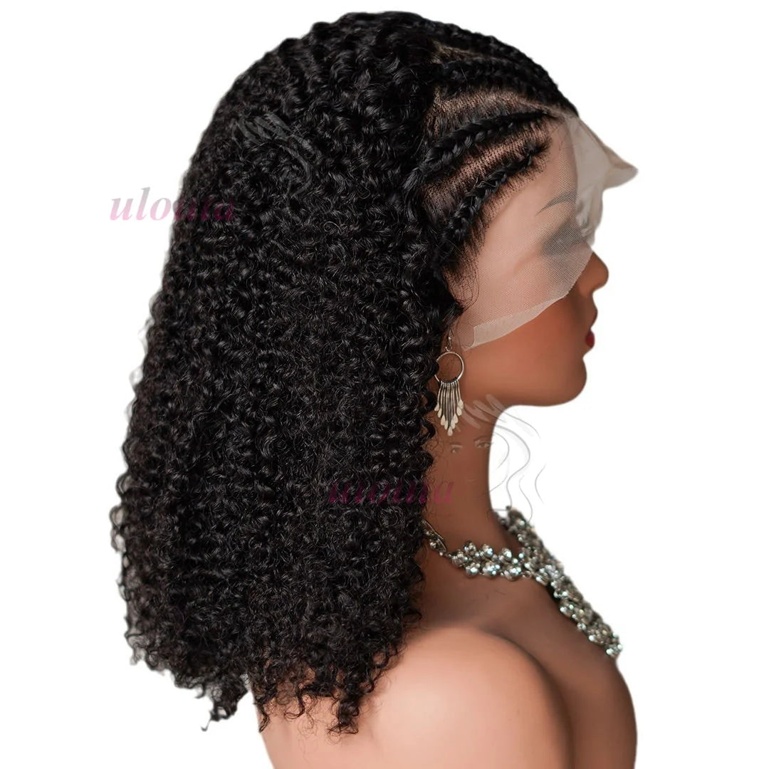 Braided Wigs 100% Human Hair 13X4 Lace Front Wig Braided Wigs With Baby Hair Wigs For Women Kinky Curly Hair Wigs Curly Bob Wig