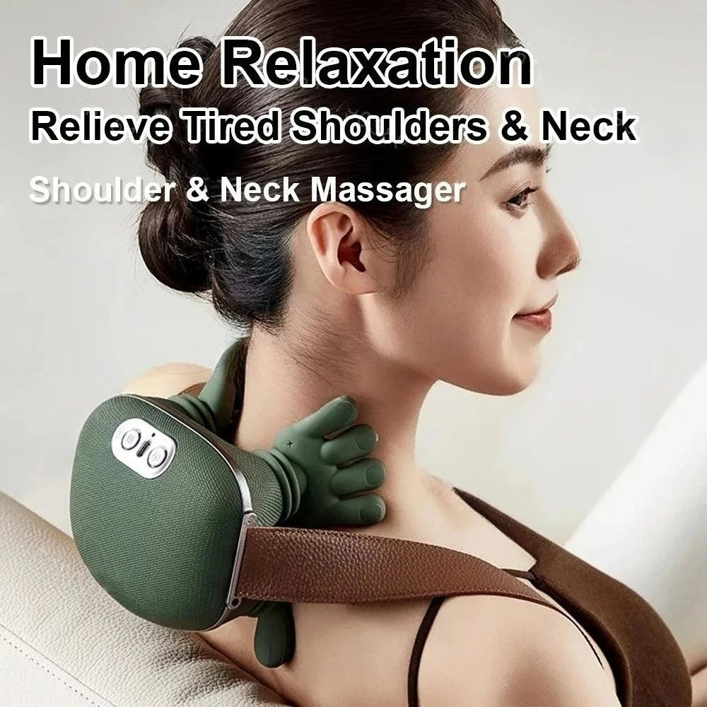 Bionic Neck Shoulder Massager Heated Back Massagers Electric Kneading Muscles Massage Pillow Neck Waist Leg Body 3-Level Modes