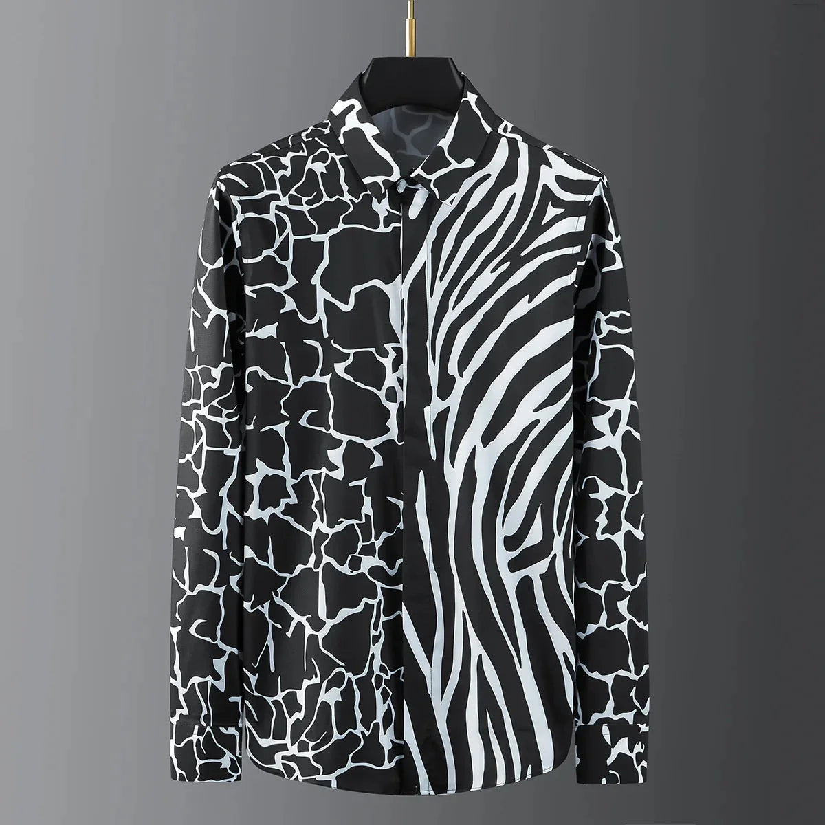 Fashion Men's Luxury Retro Print Shirt Crown Diamond Casual Social Shirt Long Sleeve Slim Fit Business Party Dress Shirt XS-6XL