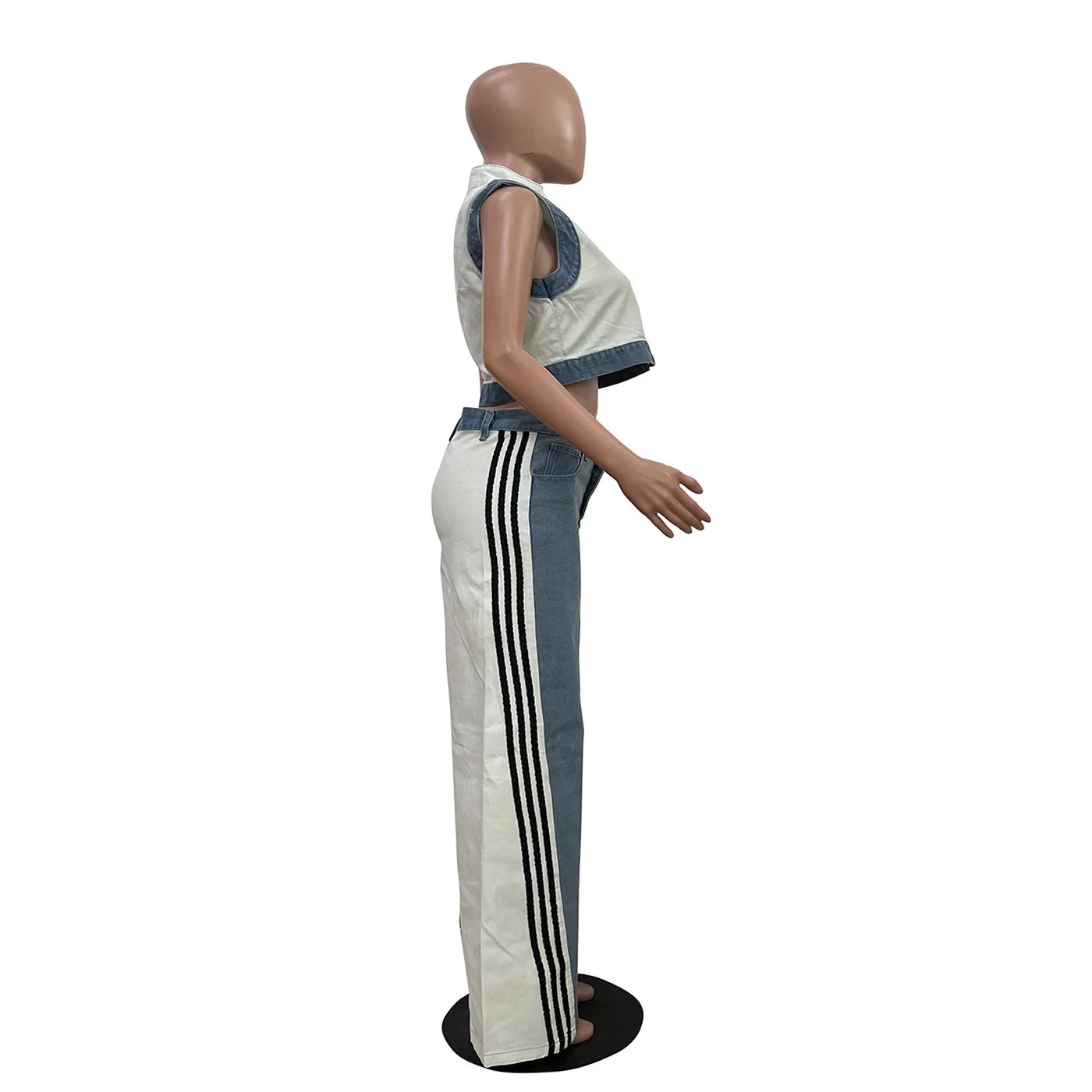 2 Pieces Women's Sets 2025 Spring Summer Denim Sleeveless Suit Tops And Wide Leg Pants Suits Two Piece Set Tracksuit Outfit