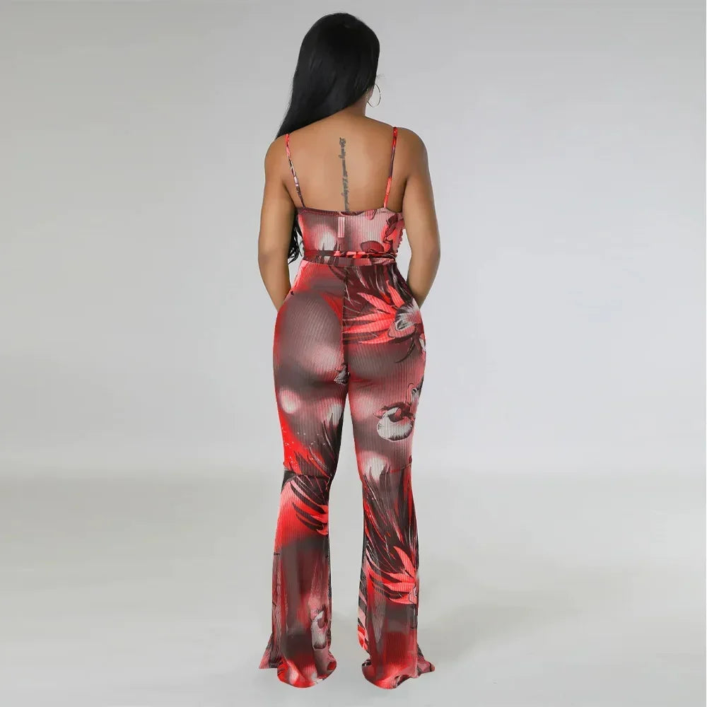 Floral Printed Jumpsuits Summer Outfits for Women 2024 Clubwear Spaghetti Strap Skinny One Pieces Romper Summer Beach Wear