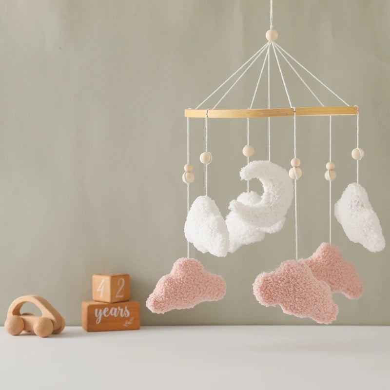 Baby Crib Mobile Rattle Toy 0-12Months Infant Soft Felt Teddy Velvet Pink Bear Bed Bell Hanging Toy Holder Bracket Crib Girl Toy
