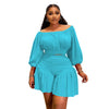 Customized Plus Size Women's Set Long Sleeve Slash Neck T-Shirt and Shorts 2025 Summer Ruched Two 2 Piece Set Outfits Tracksuit