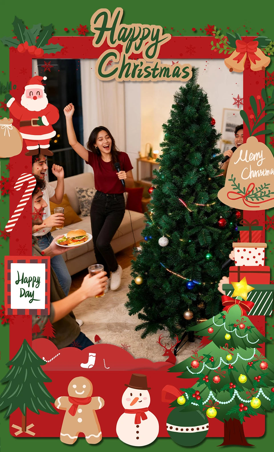 180/210/240cm Pop Up Pre-Lit Christmas Tree,Artificial Pine Needle & PVC Mixed Tree with Iron Base,Easy Setup Holiday Decoration