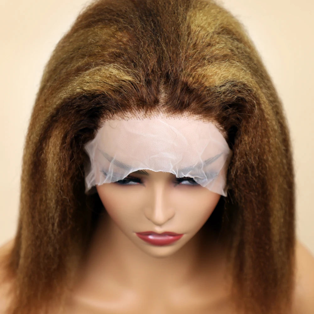 Highlight Ombre Lace Front Wig Human Hair Pre Plucked 13x4 colored 4/27 250%Density Honey Blonde Kinky Straight Lace Wigs