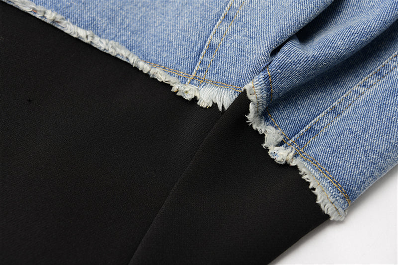 Women Vintage Fashion Blazer Denim Patchwork Jackets 2022 Autumn Winter Irregular Coat Women Long Sleeve Loose Korean Outerwear