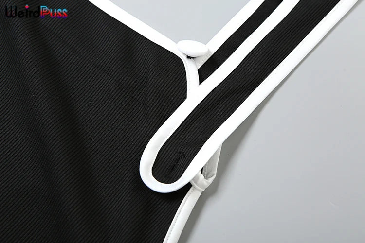Weird Puss Summer Trend 2 Piece Set Women White Edging Strapless Tops+Shoulder Straps Dress Stretch Matching Streetwear Outfits
