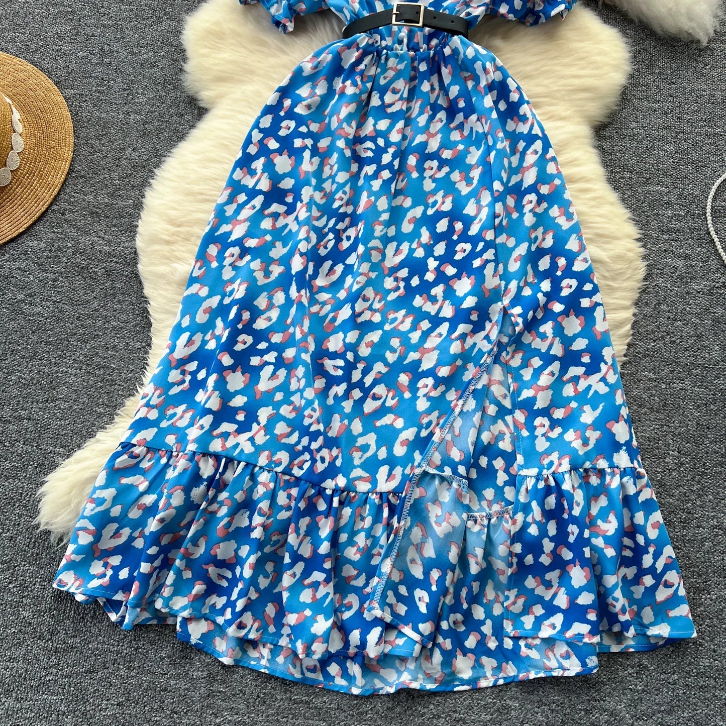 Summer Pleated Women Buttons Dresses Casual Beach Holiday Short Sleeve V Neck Woman Midi Dress Bohemian Mujer Vestidos