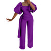 Elegant Jumpsuits for Women Luxury Square Neck Lantern Sleeve Big Swing Straight Female Birthday Party Dinner Outfits Overalls