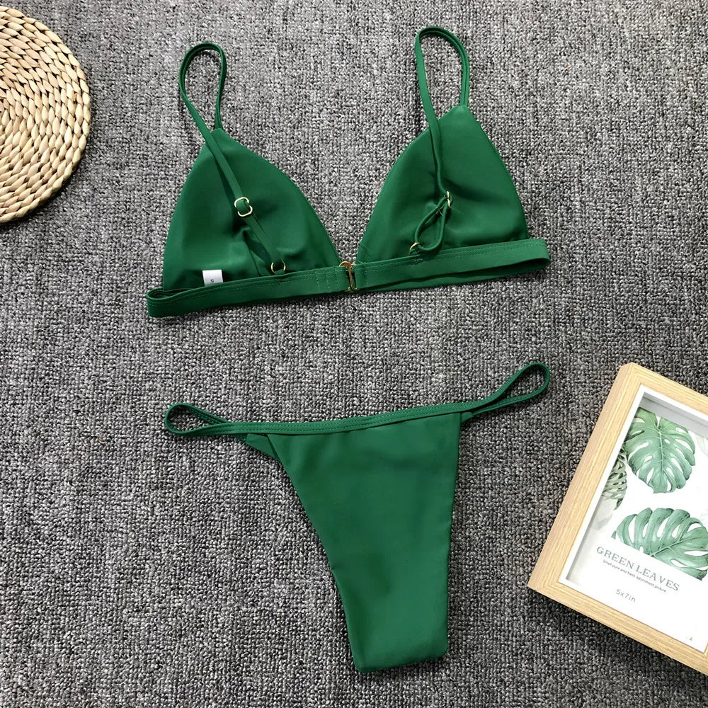 Bikini 2025 New Women's Split Solid Color Adjustable Size Swimsuit