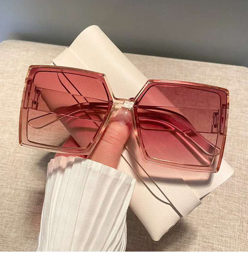 New Vintage Large Frame Sunglasses Women's Brand Designer Square Sun Glasses Women Travel Fashion Eyewear UV400 Gafas De Sol