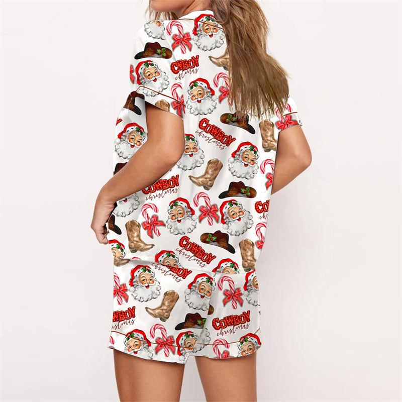Nutcracker Pajamas Women Christmas Pajama Set Short Sleeve Tops+Elastic Waist Shorts Santa Claus Avatar Print Sleepwear Outfits