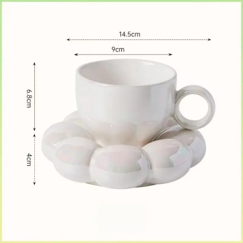6oz Sunflower Coffee Mug Aesthetic Ceramic Cloud Cup Decorative Saucer Afternoon Tea Water Cup Office Decor Home Mug Drinkware
