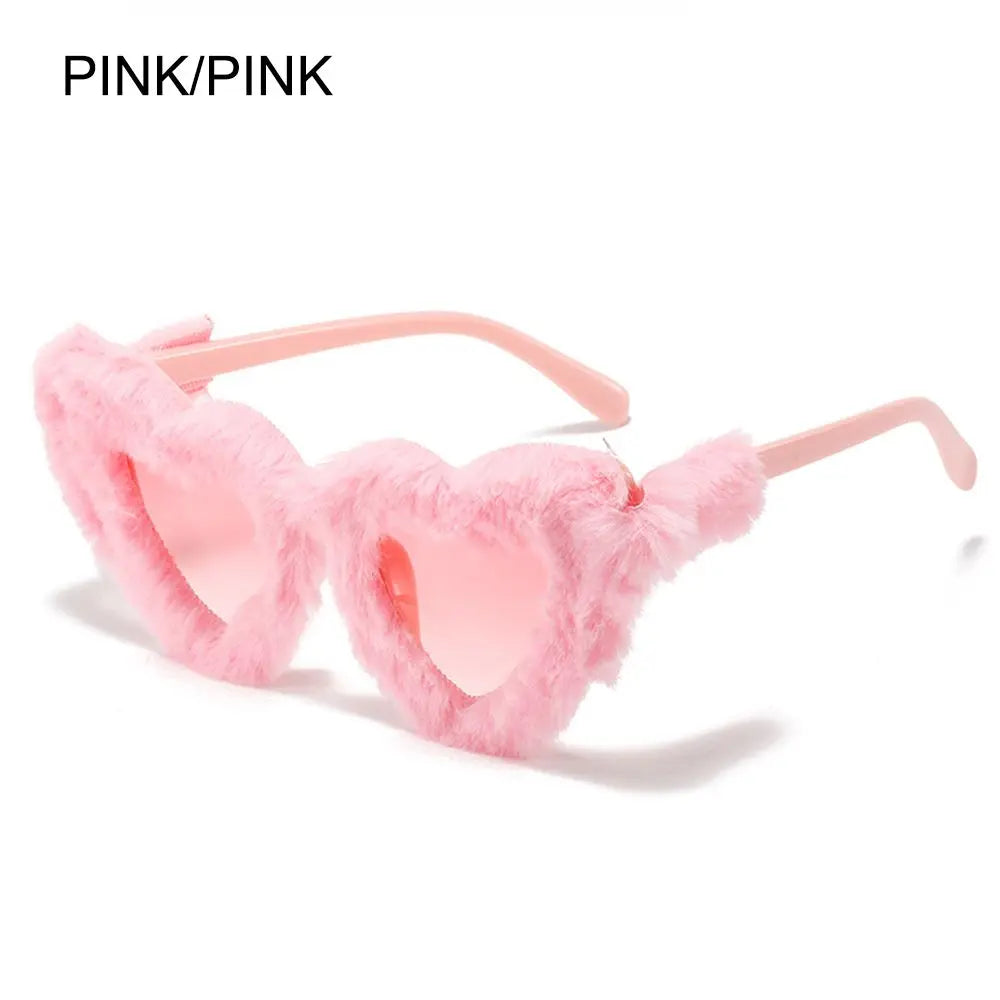 NEW Trendy Rectangle Sunglasses Women Punk Plush Sun Glasses Ladies UV400 Shades Fashion Funny Decor Eyewear