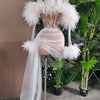 White Purple Women Sexy Strapless Mesh Ruffles 2 Pieces Bodycon Mini Dress See Through Celebrate Nightclub Party Birthday Wear