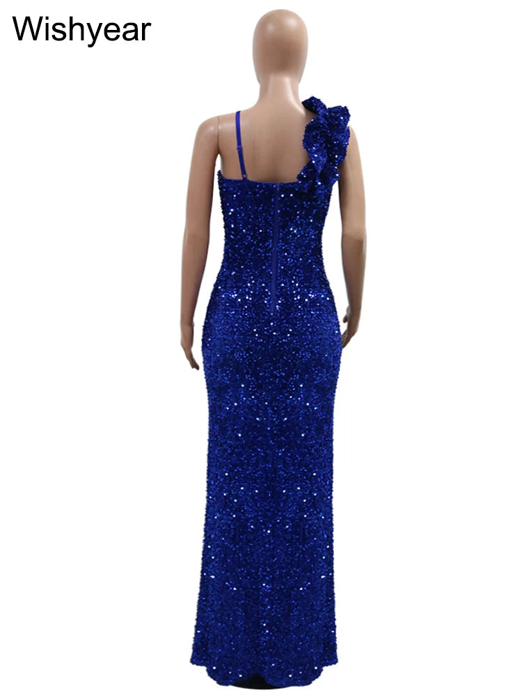 New Sexy Slit Leg Padded Long Cocktail Prom Dress Women‘s Luxury Sequin Strap Evening Party Wedding Gown Birthday Night Vestidos