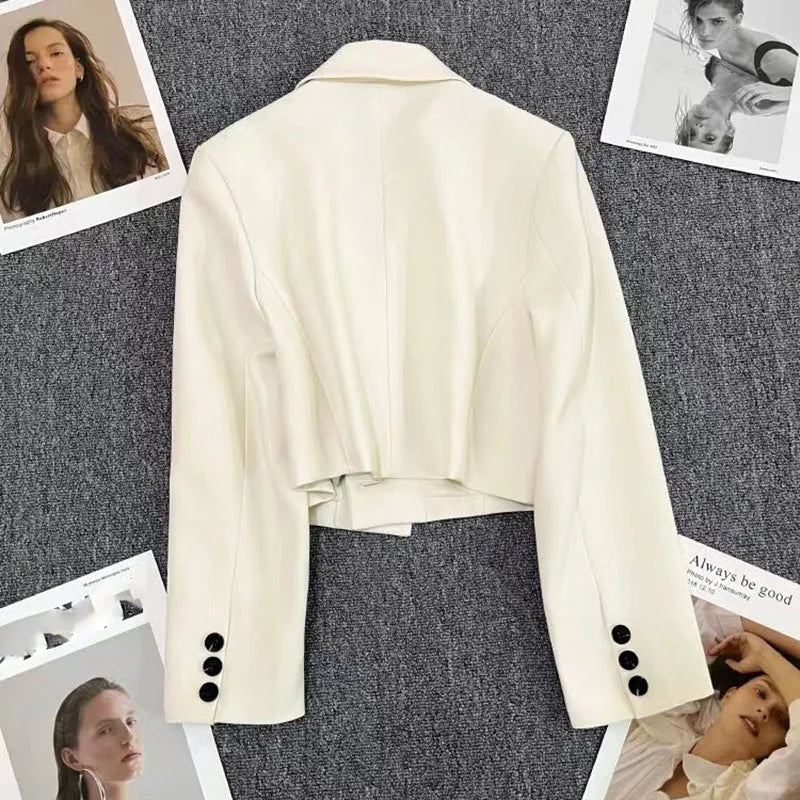 Cropped Blazers for Women 2024 New Korean Fashion Long Sleeve Button Up Suit Jacket Woman Elegant All Match Office Blazer Female