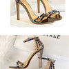 Summer Women Roman High Heels Rivets Studded Sandals Stiletto Gladiator Pumps Open Toe Luxury Shoes Hollow One-word Buckle 267-2