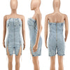Rompers Women One Piece Elegant Splice Denim Jumpsuits Sexy Slim Fit Strapless Sleeveless Short Pants Sheath Playsuits