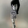 2024 Luxury Diamonds Tassel Sexy hollow Out Notched Black Mini Dress Woman Evening Party Vestido Celebrate Club Party Outfit