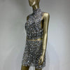 Sparkling Rhinestone Sexy Halter Backless Two-Pieces Set Birthday Evening Party Celebrate Stage Costume Nightclub Gown Dress