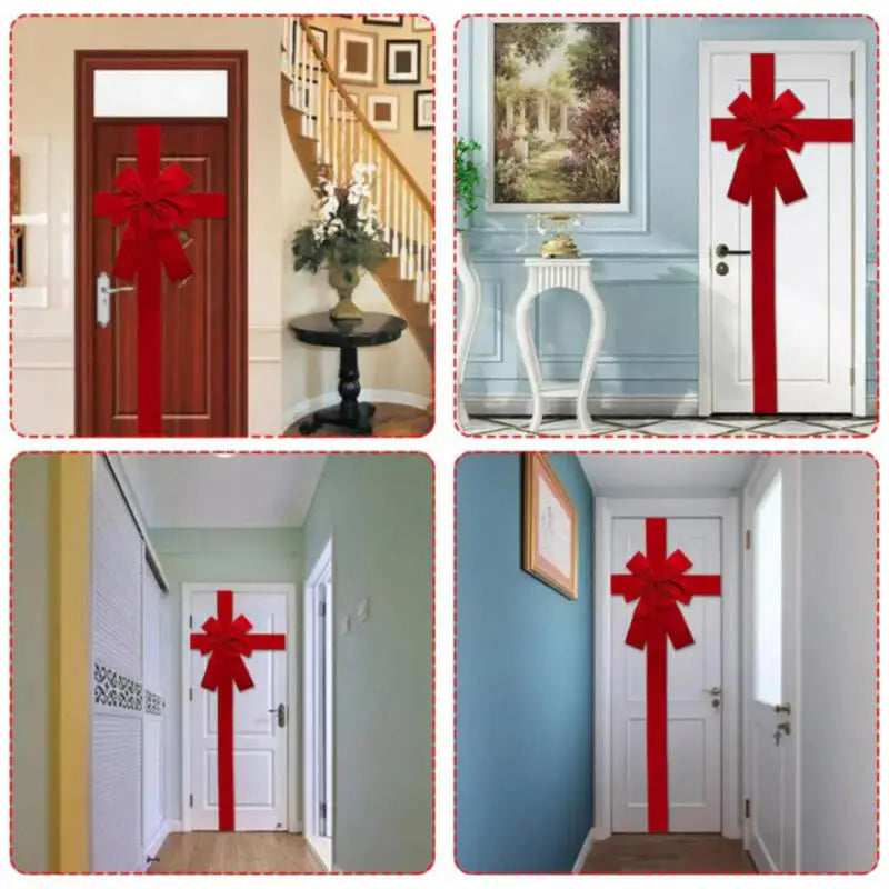 Christmas Front Door Decoration Hanging Bow Knot Imitation Linen Ribbon New Year Xmas Front Door Decor Big Bow Diy Material