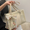 Trendy Lightweight Casual Bow Decor Straw Bag Hollow Out Knitted Flower Tote Bag Large Capacity Shoulder Bag For Teen Girl Women