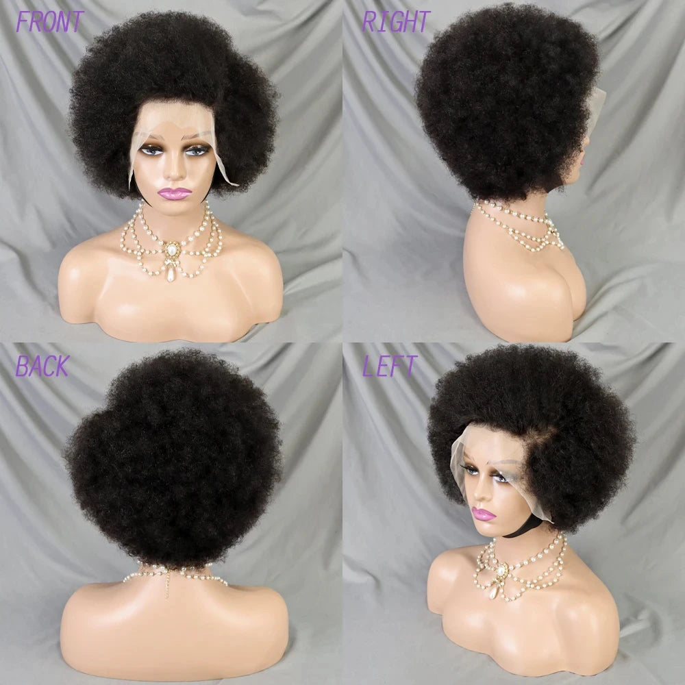 MALAIKA Kinky Curly Short Lace Front Wig Afro Bob Human Hair Natural Hairline 13X4 Lace Frontal Glueless Human Hair Wigs