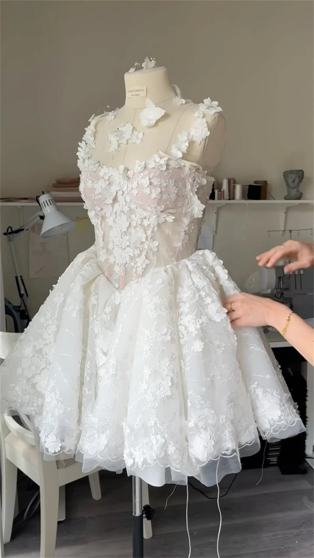 Cathy White Mini Tulle Prom Dresses Spaghetti Strap فساتين السهرة Customized Sleeveless Princess Flowers Vestidos De Noche 2024