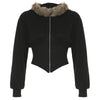 BIIKPIIK Fur Collar Hooded Women Coats Casual Zipper Slim Hoodies Simple All-match Black Harajuku Coat Autumn Winter Sweatshirts