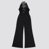 Joskaa 2025 Summer Elegant Hollow Halter Lace-Up Jumpsuits Women Hipster Sexy Backless Skinny One Piece Rompers Party Clubwear