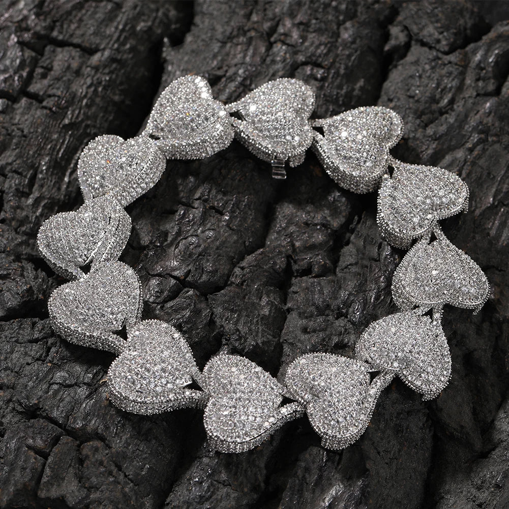 UWIN Jumbo Iced Out Heart Bracelet for Women Paved Setting Cubic Zirconia Bangle for Men Hip Hop Jewelry for Gift