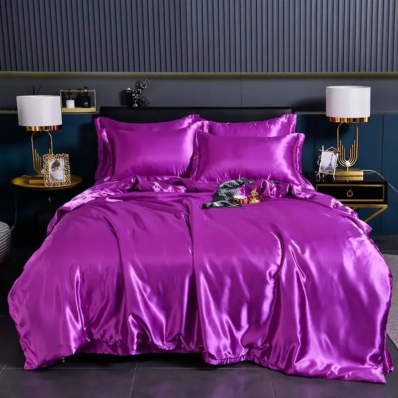 Luxury 100% Silk Bedding Set with Duvet Cover Set Double King Queen Size Bedding Cover Kit 4pcs Bed Cover Bed Linen Sets