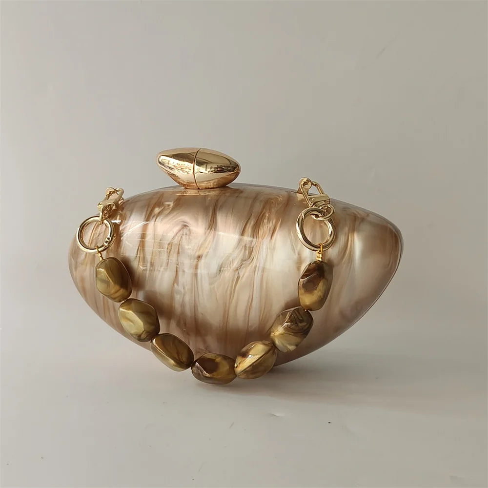 Shell Brand Pearl Brown Marble Acrylic Box Clutches Evening Bag Wedding Party  Female Mini Purse Evening Female Bridal Handbag