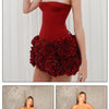 VC Christmas Dress Strapless Backless Red Structured Floral Embellished Mini Length Bodycon Celebrity Party Cocktail Dress
