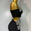 Women Sexy Strapless Flower Diamonds Black Maxi Long Bandage Two Piece Set 2025 Knitted Elegant Evening Club Party Prom Gowns