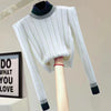 2024 Autumn Winter Turtleneck Striped Sweater Women Korean Style Womens Clothes Long Sleeve Knitted Crop Top Pullover Pull Femme
