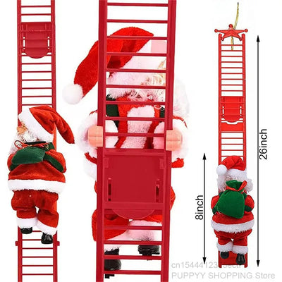 Electric Climbing Santa, Musical Christmas Decoration, Fun Holiday Ladder Toys for Home, Tree, Fireplace, Unique Festive Decor