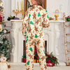 Cozy Christmas Tree & Gingerbread for Man Print Pajama Set - Long Sleeve, Button-Up Lapel Top with Elastic Waistband Pants for W