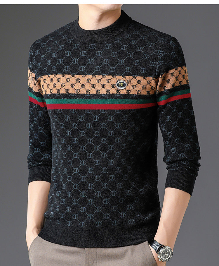 Brand 2023 Autumn High End Mens Velvet Knit Sweater Tops Designer Classic Casual Wool Pullover Fashion Soft Warm Winter Clothing