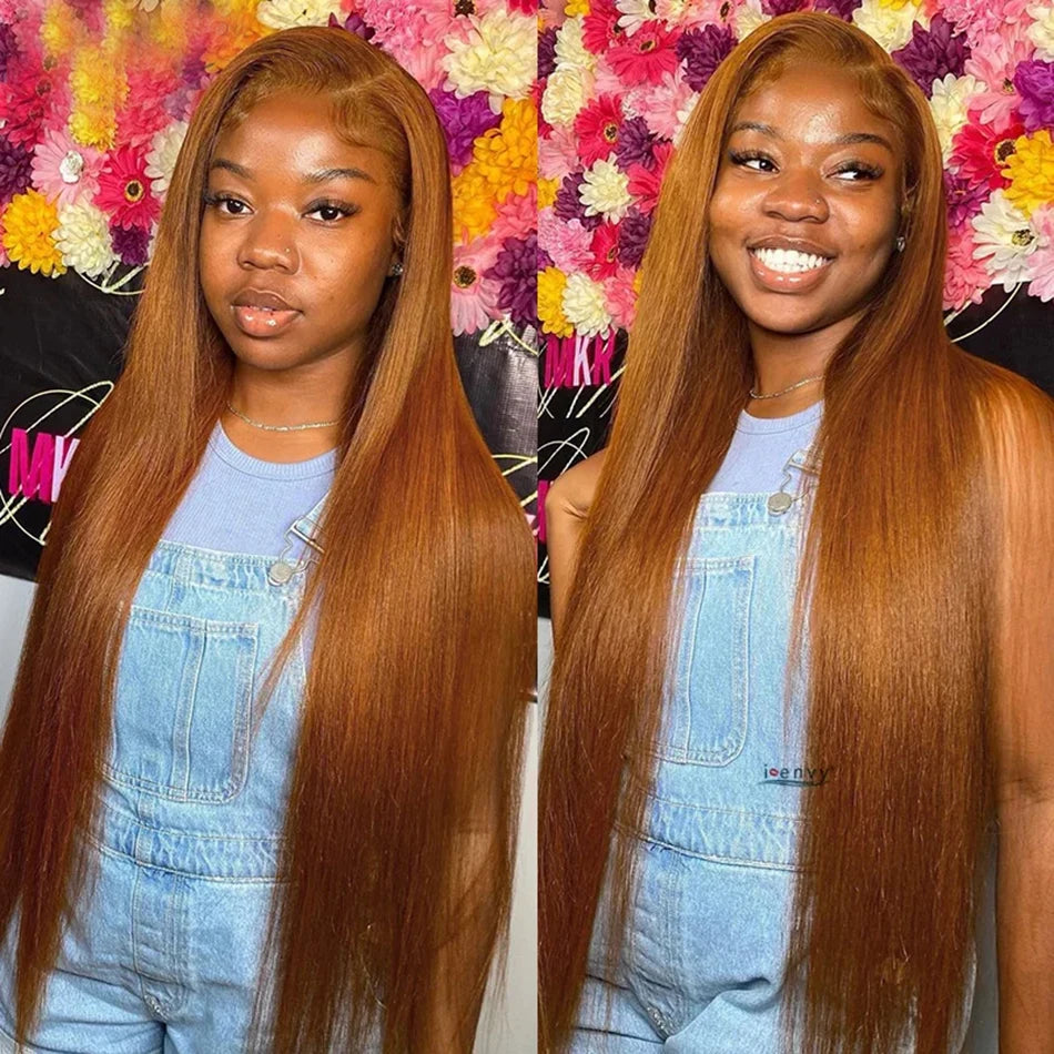 13x6 Ginger Blonde Fall Colored Human Hair Lace Front Wigs 180% HD Lace Frontal Wigs Straight Honey Blonde Human Hair Wig