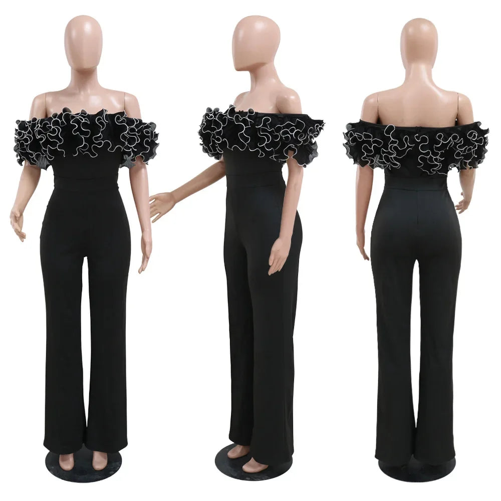Sexy Slash Neck Slim Fit Jumpsuit for Woman Jumpsuits Rose One Piece Women Club Overalls Celebrities Outfits Party Sexy Rompers