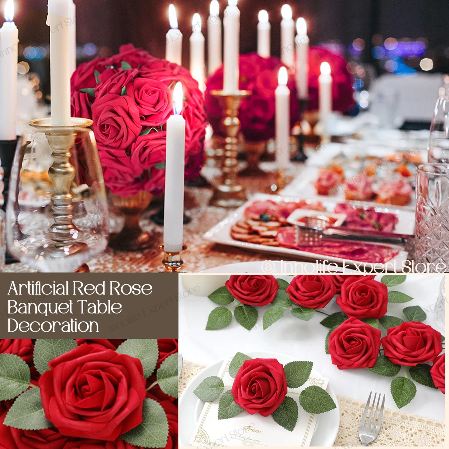 50-200PCS Artificial Roses Flowers Foam Flowers with Stems Fake Roses for DIY Wedding Bouquets Centerpieces Valentine's Day