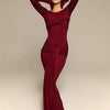 Tossy Female Pleated Sexy Maxi Dress Patchwork Twist Slim Long Sleeve Solid Y2k Autumn Streetwear Dress Women's Bodycon Dress