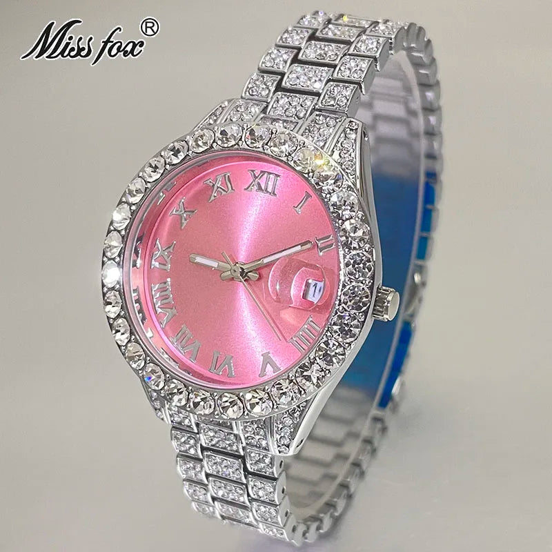 MISSFOX Pink Women Watches Luxury Small Face Elegant Quartz Watch For Ladies Icy Look Party Jewelry Mini Babe So Cute Arm Clock