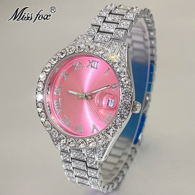 MISSFOX Pink Women Watches Luxury Small Face Elegant Quartz Watch For Ladies Icy Look Party Jewelry Mini Babe So Cute Arm Clock