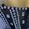 Stock 2025 Women Sexy Sparkly Rhinestone Mesh Feather Long Dress Elegant Evening Party Celebrate Birthday Performance Costume