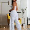 Wishyear Irregular Off Shoulder Sleeveless Strapless Jumpsuits Women Button Patchwork Wide Leg Pants Evening One Piece Outfits